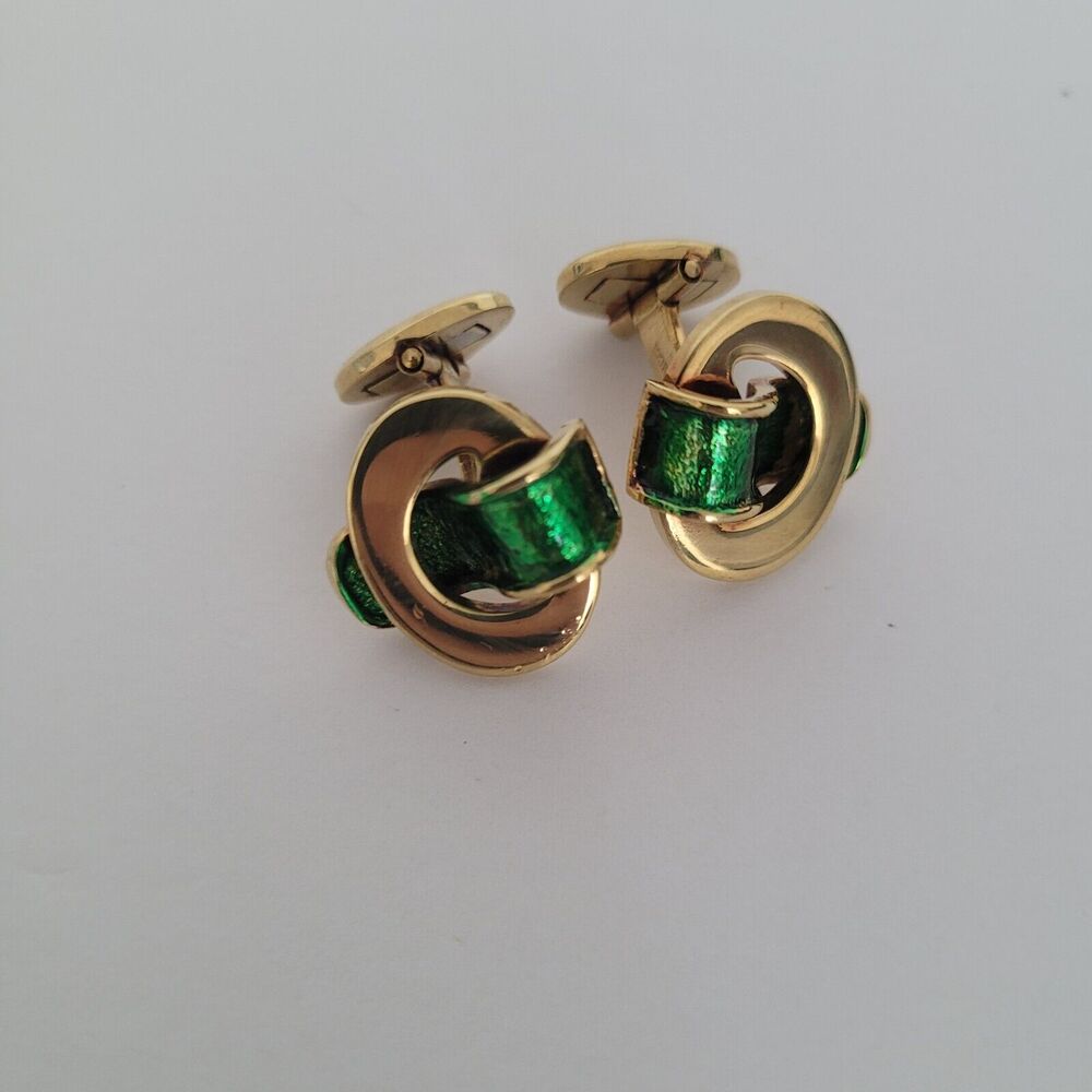Nina Ricci Oval Belt Cufflinks Gold Green Tone French Designer Retro‎ Vintage